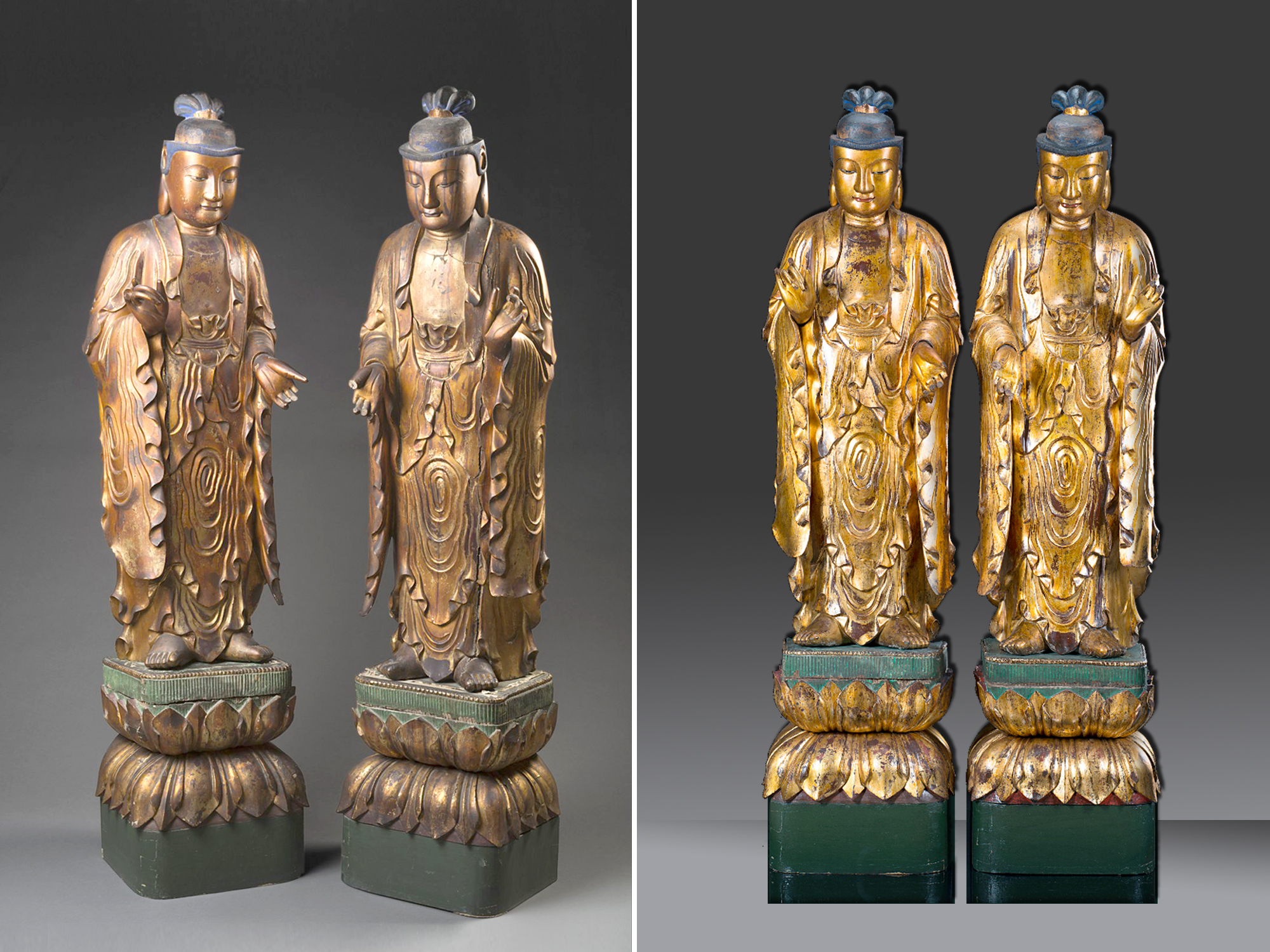 restauro coppia bodhisattva cinesi confronto