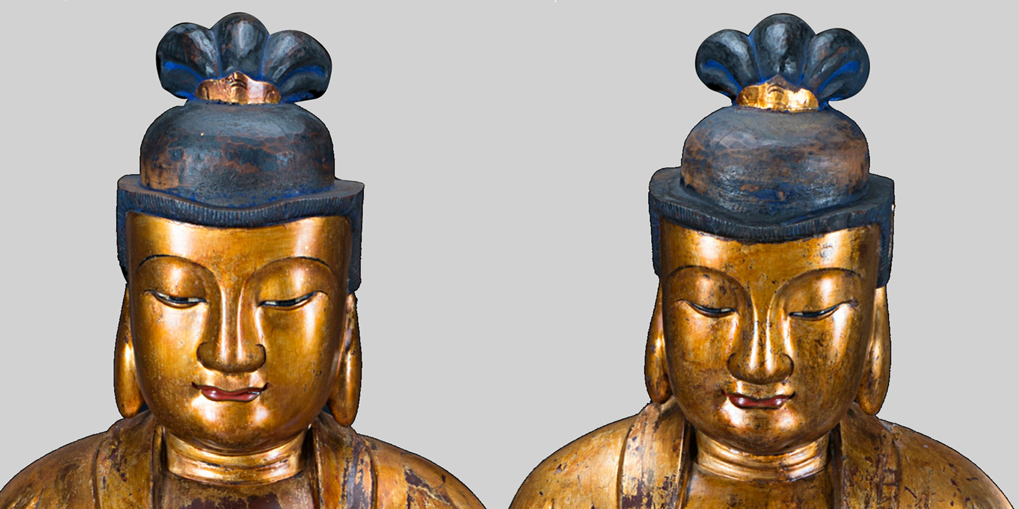 Restauro di coppia di bodhisattva cinesi